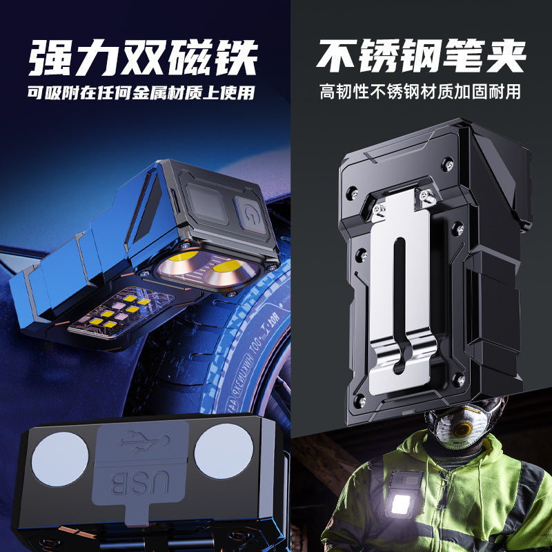 Cross-border new LED flashlight Type-C charging outdoor portable with strong magnetic pen clip multi-function COB work light