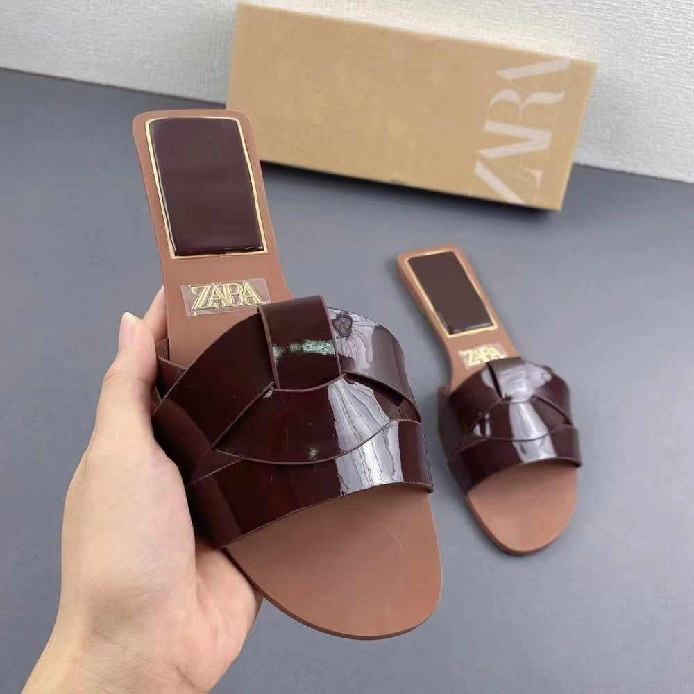 Za2024summernew arrival round toe flats one-shaped shallow mouth asymmetrical flat heel fashioneasiest for match sandals and slippers for women