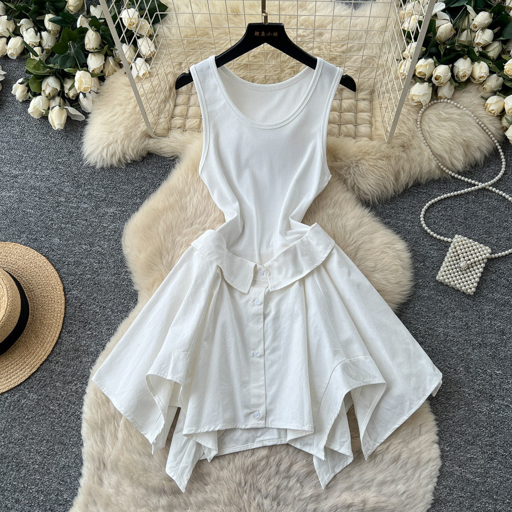 Intellectual style sleeveless a-line asymmetricaldress women's summer short-sleeved waist slimming lookeasiest for match sundress summer