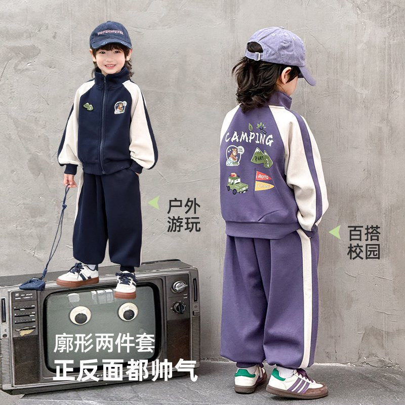 Boys'  spring/autumn tracksuit set: stylish and trendy loose-fit top and pants for boys
