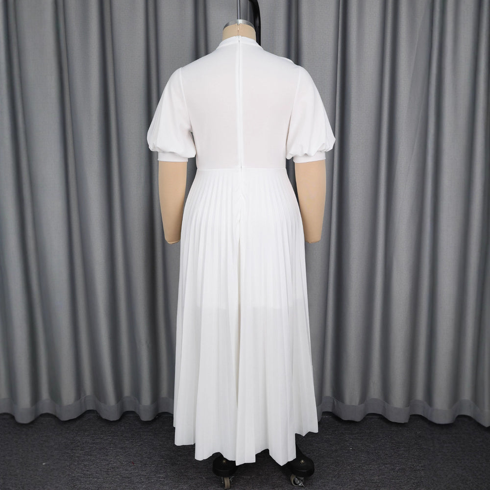 Plus size semi-high neck cutout elegant dress - high waist chic party evening pleated skirt