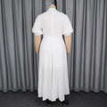 Plus size semi-high neck cutout elegant dress - high waist chic party evening pleated skirt