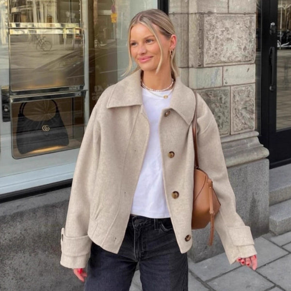 Vintage Barn style khaki woolen jacket women's 2025 winter new simple commuter lapel jacket women's clothing