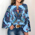 spring/summer new women's fashion: unique digital print round neck lantern sleeve blouse 5006 - large inventory available now