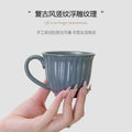 Vintage ceramic striped coffee cup and saucer set - stylish stoneware mug for office afternoon tea, water, or milk