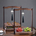 Luxury walnut wood-effect fruit & snack platter - home use, divided compartments, creative dried fruit dish, dessert glass bowl & fruit plate