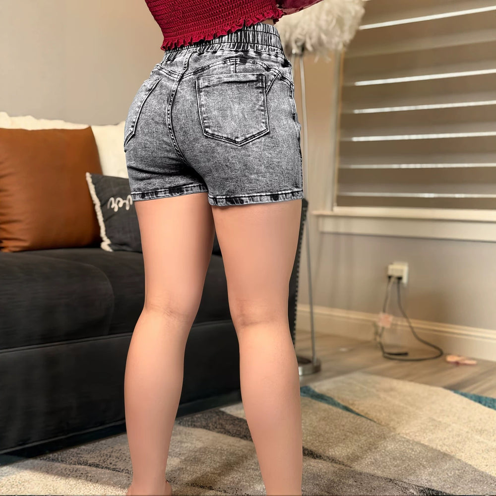 Fashionjeans women's snowflake dyed drawstring waist shorts silm high commuting easiest for matchshort denim hot pants