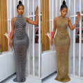 X5259 european and american fashion   sexy backless nightclub party dress rhinestone see-through maxi dress for women