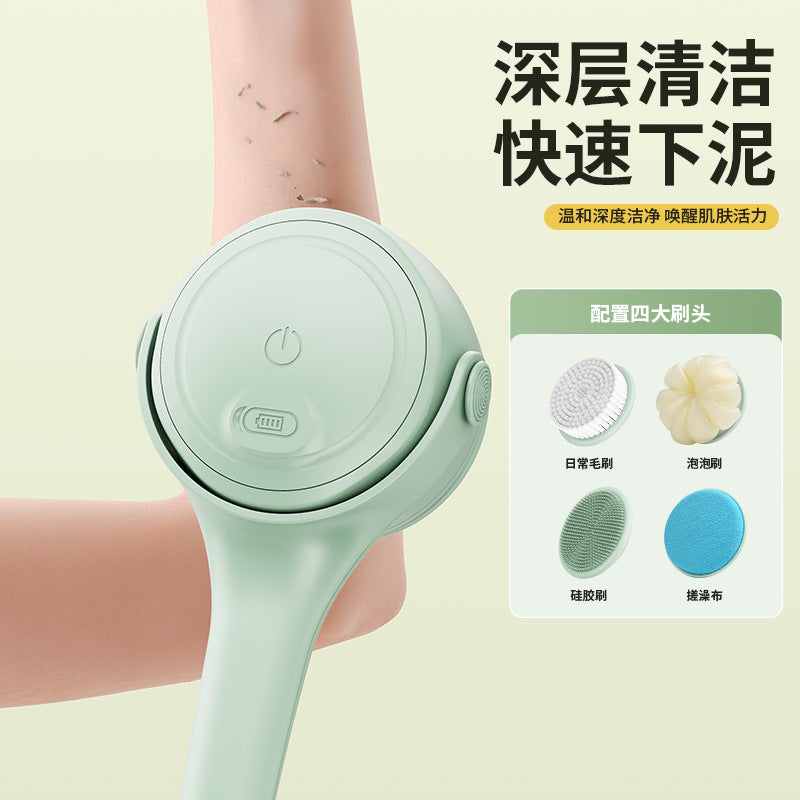 New arrival double handle fully automatic electric bath brush digital display rechargeable bath brush multi-function waterproof back bath artifact