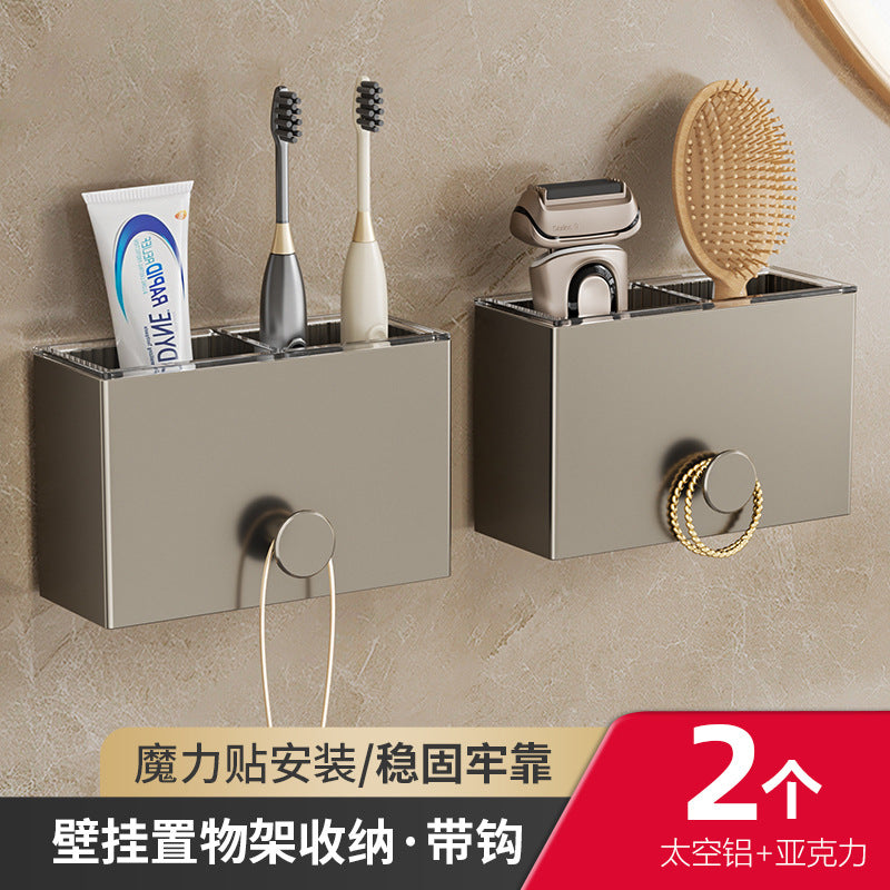 Gun Ash Toilet Shelf No Punching Comb Toothbrush Paste Storage Box Wall Hanging Bathroom Toilet Wash Table Hanger