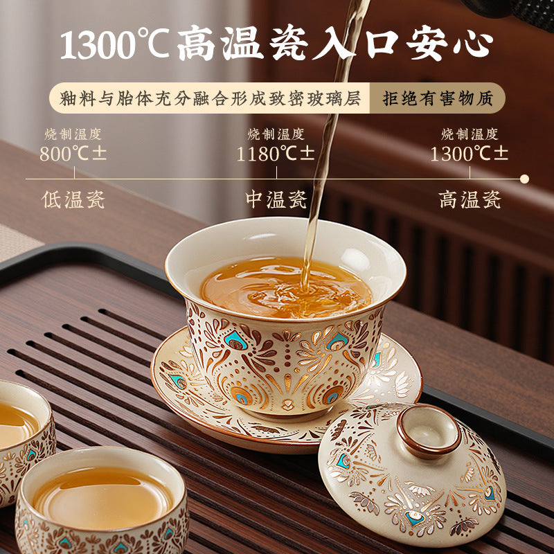 Dunhuang ru kiln tea set suitfor home office kung fu tea setaccessible luxuryhigh-end teapot tea cup cover bowl complete set