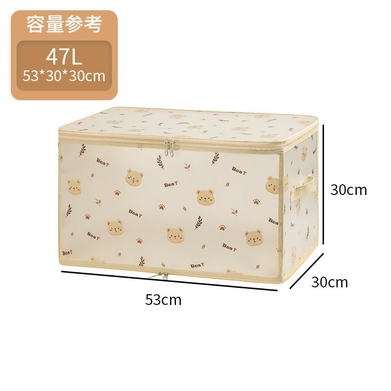 New PP waterproof storage box transparent with zipper clothing storage box original cartoon desktop cosmetics finishing box