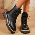 new platform mid-calf boots  autumn/winter european and american casual british style side zipper martin boots women's black