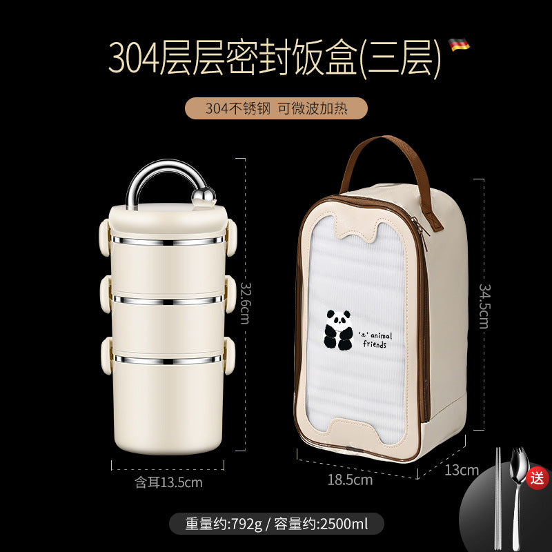 304 stainless steel thermal insulation lifting pot, portable thermal insulation bucket, portable for office workers, can be heated in microwave oven, multi-layer lunch box