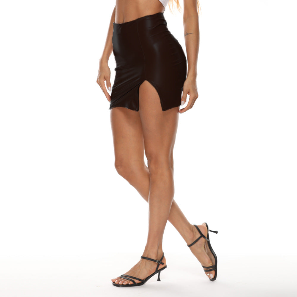 European and american ins style pu skirt   new zipper hip skirt asymmetrical slit leather skirt