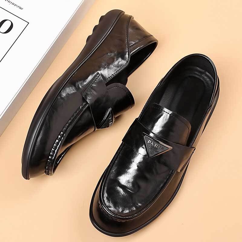 Doudou men's shoes summer breathable british style black business men's casual leather shoes slip-on driving soft bottom trendy shoes