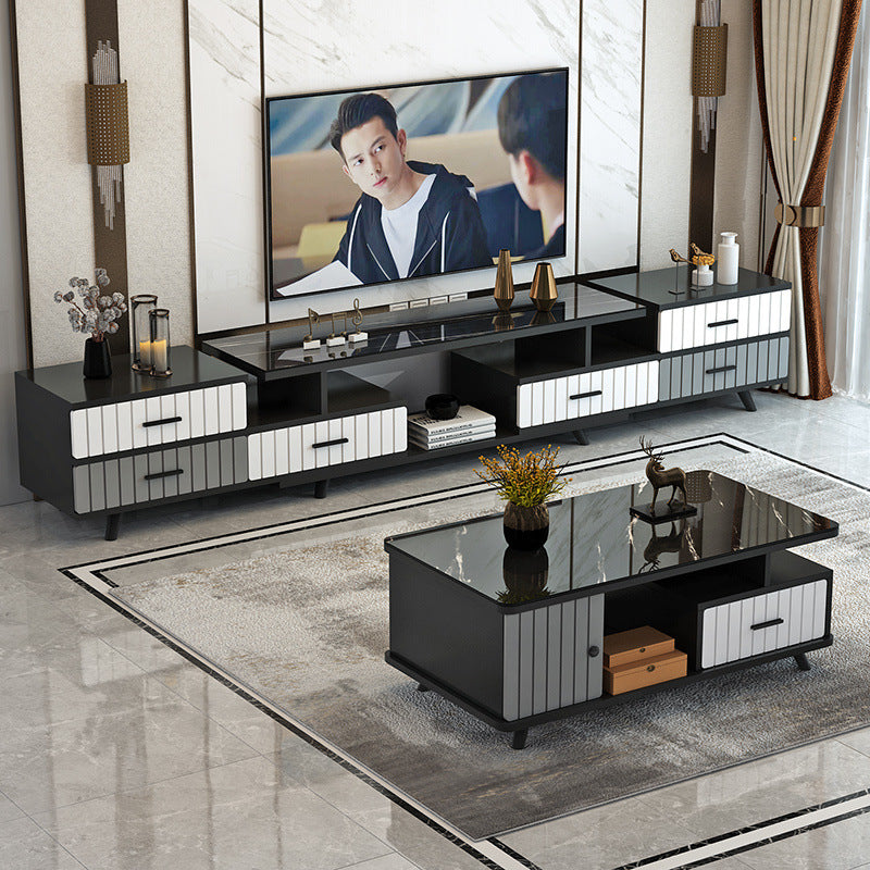 Tempered glass extendable tv stand & coffee table set - minimalist modern european style for small apartments - home living room tv cabinet