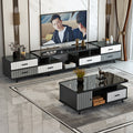 Six draws + coffee table 1.2x60 rounded corners black body black stone pattern