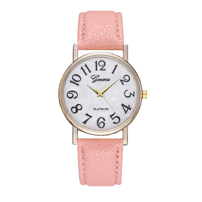 2023 new geneva watch: mother-of-pearl dial, geneva leather strap, large number fashion women's watch for export