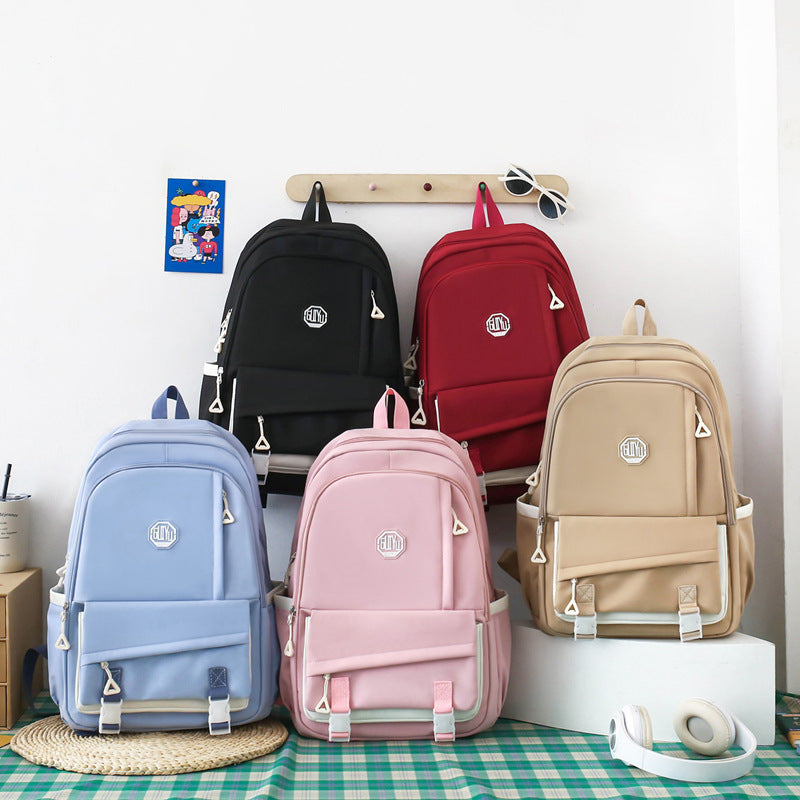 New casual middle school student schoolbag trendy brand large-capacity solid color backpack four-piece high-value backpack men