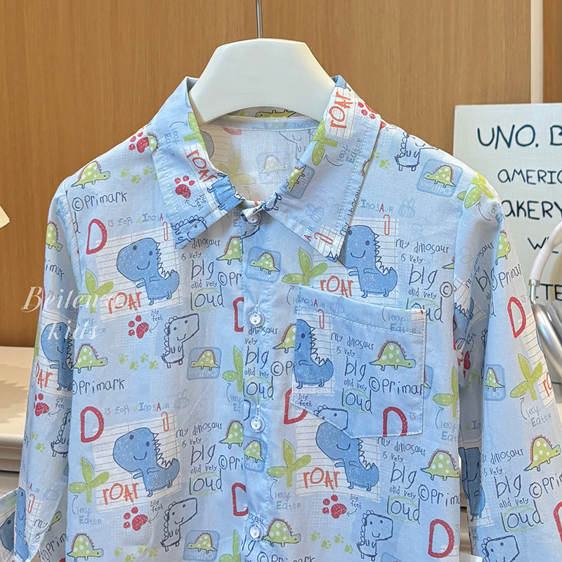 Kids' 100% cotton shirt - new autumn collection: korean style, all-over cartoon print, long-sleeve casual top - versatile and stylish for boys