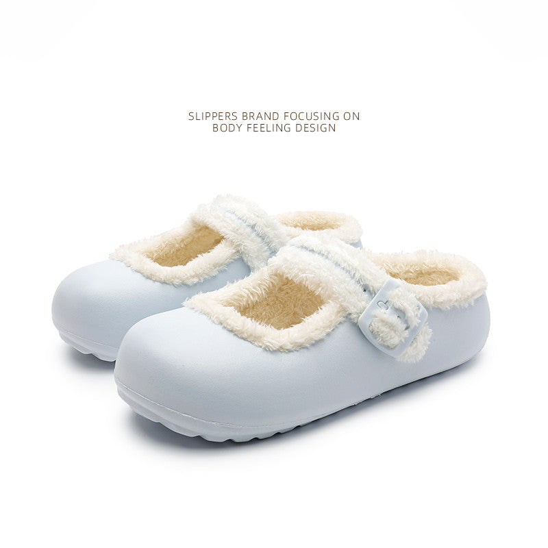 Fleece-lined beanie shoes for women winter 2026 new arrivalthick sole mary jane fur shoes outwear flats slip-on cotton shoes for women