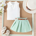 cross-border spring/summer new arrivals: girls' trendy sleeveless ribbed top with pleated skirt and belt set (sizes for toddlers and young children)