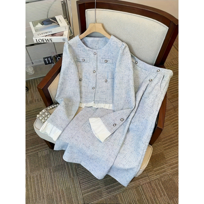 Women's fall/winter new arrival: stylish and elegant chanel-inspired two-piece skirt set, perfect for everyday commuting, dates, and parties