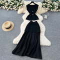 Elegant two-piece summer outfit: high-end sleeveless knit top & high-waisted bodycon midi skirt set