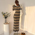Korean style striped square neck midi dress - slimming, elegant, new summer  collection