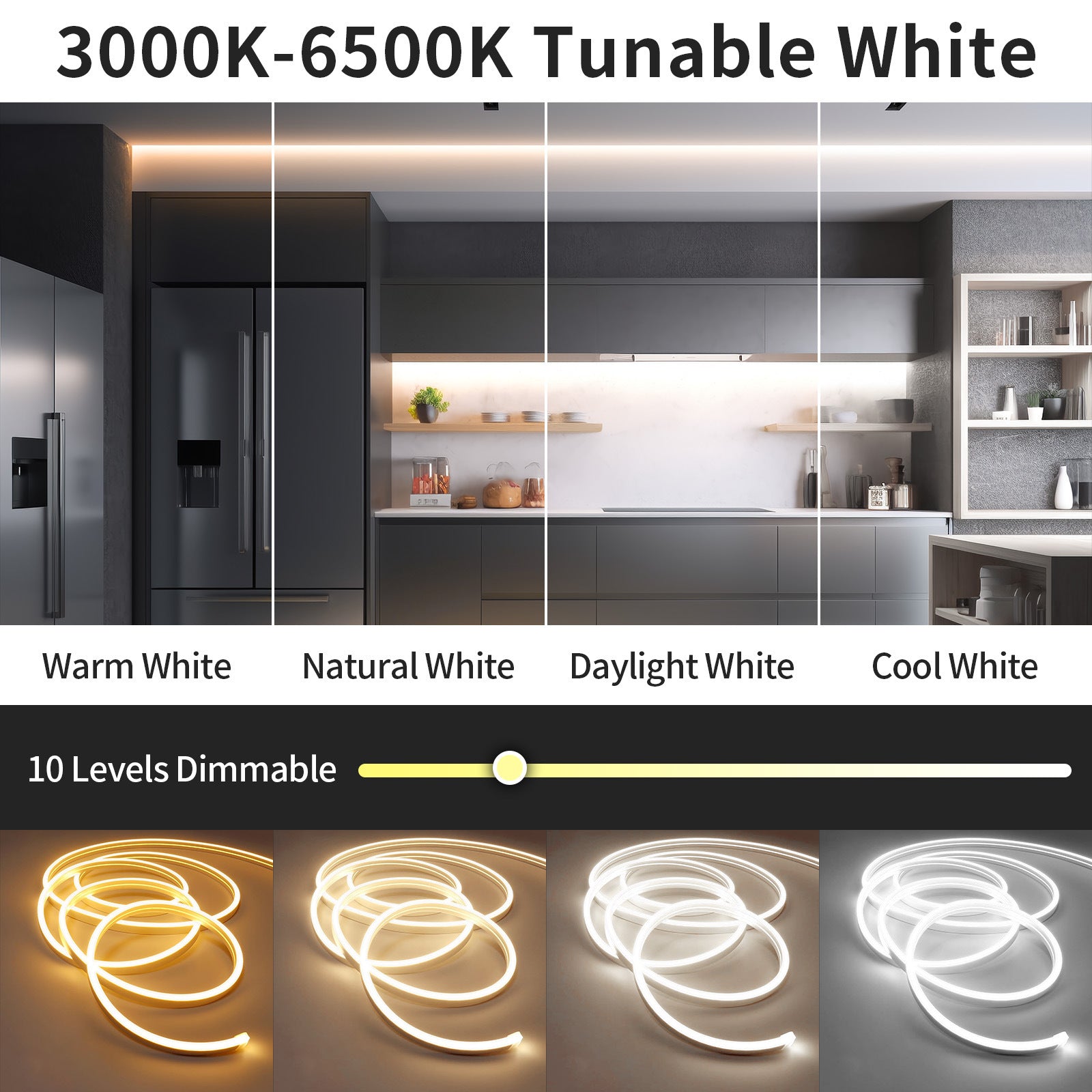 Dimmable dual color temperature neon light strip set LED light strip 612 light strip 8 16 meters outdoor waterproof flexible silicone