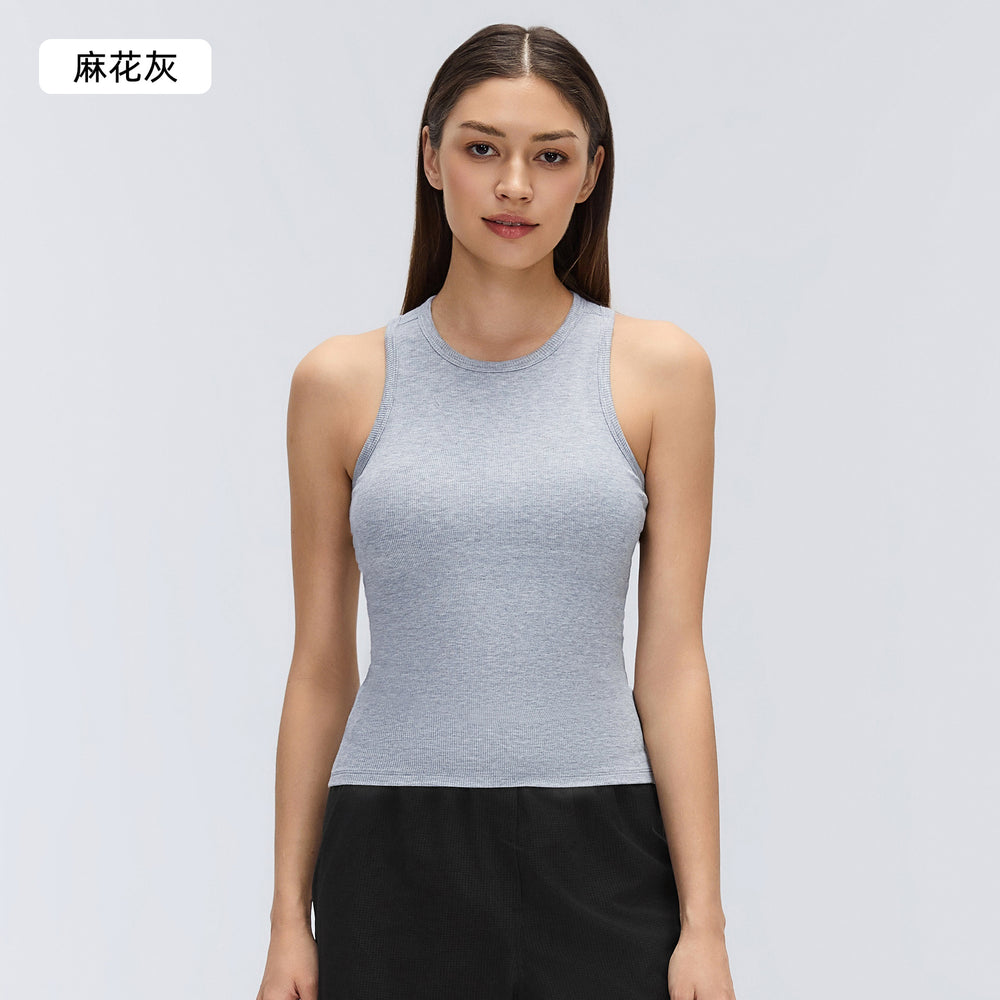 Modal comfortable sports tank top for women - summer, padded, slim fit, sleeveless yoga top d26035
