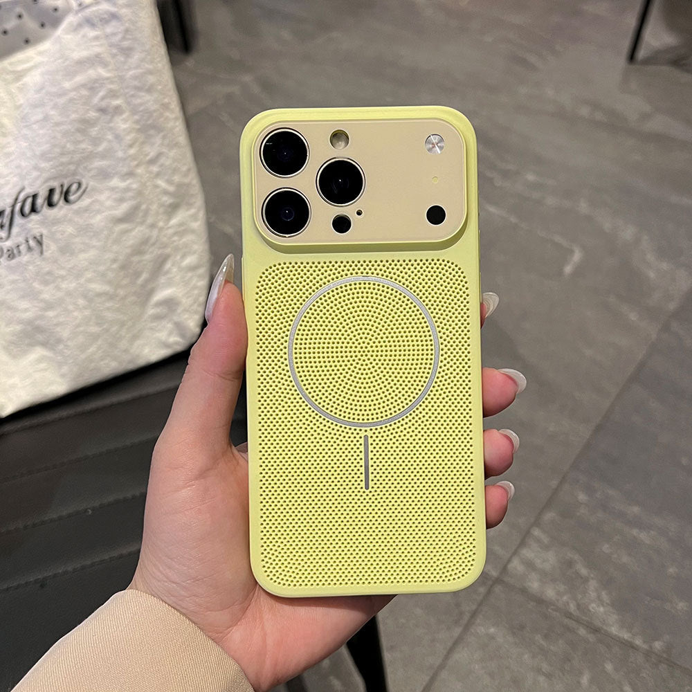 Suitable for iphone16 macaron contrasting color mesh cooling mobile phone case apple 17 thin and light large window protective case 15