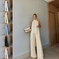 Independent station fashion cross-border  summer fashioncasual asymmetrical sleeveless elegantpure color pants suit women's clothing