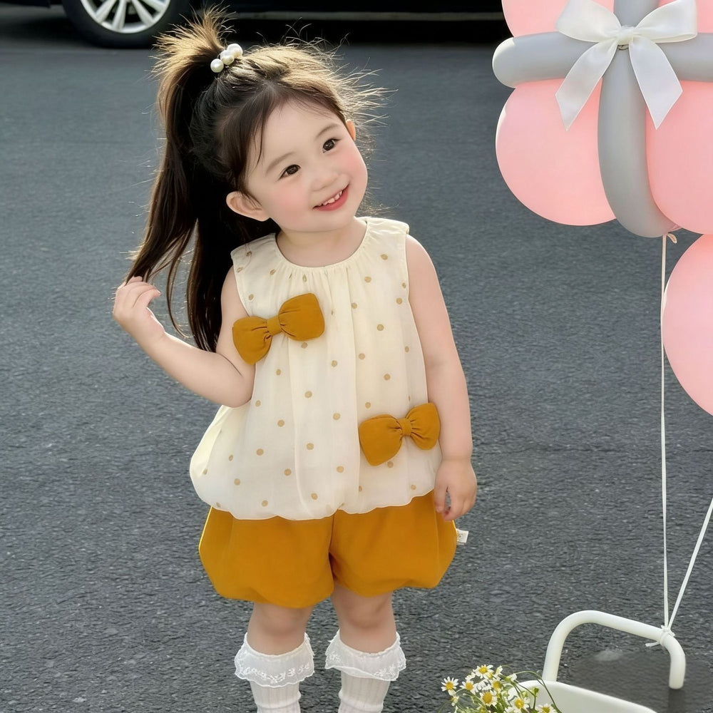 Girls' summer outfit set: fresh new style baby shorts princess two-piece top, kids' summer sleeveless outing clothes