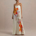Independent station new arrival cross-border fashionexportprintingtube toploose heavy industry pleated long frenchdress