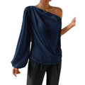Export oblique shoulder t-shirt sexy off-shoulder loose off-shoulder elegant women's clothing  cross-border fashion oblique collar tops
