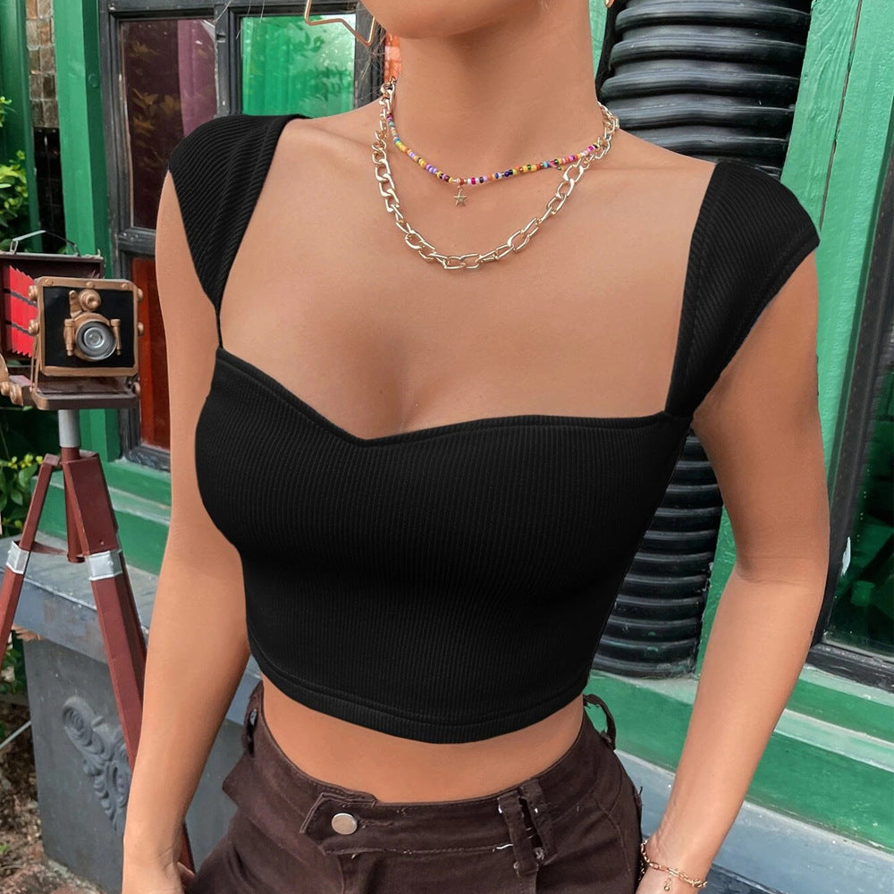 european and american women's clothing cross-border new arrival: trendy, slim-fit square neck sleeveless crop top tank top