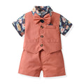 Export children's clothing boys suitnew arrival floral shirt vest overalls kids gentleman dress children's day costume