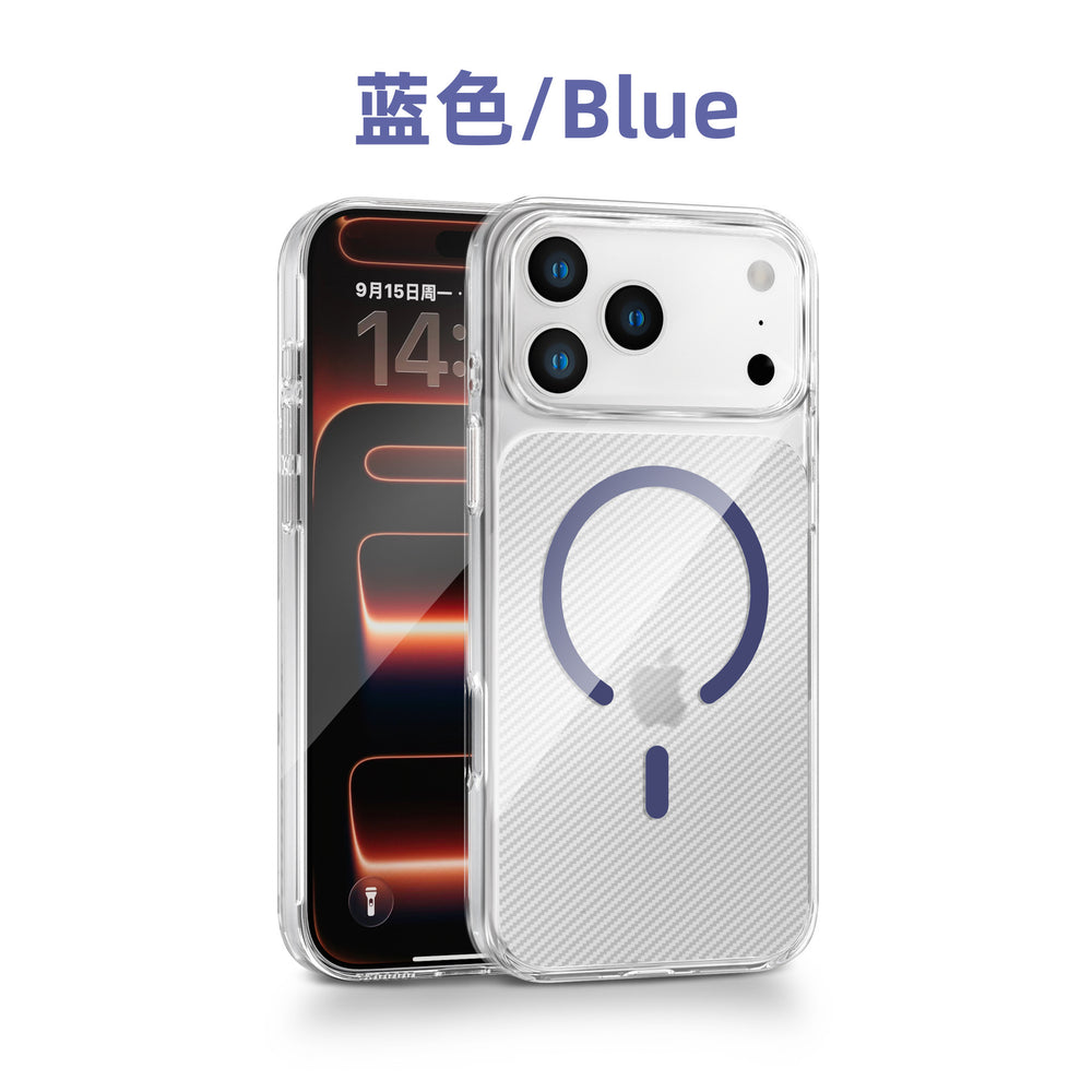 Suitable for iphone17pm magnetic transparent mobile phone case apple 17 all-inclusive pc carbon fiber texture magnetic mobile phone case