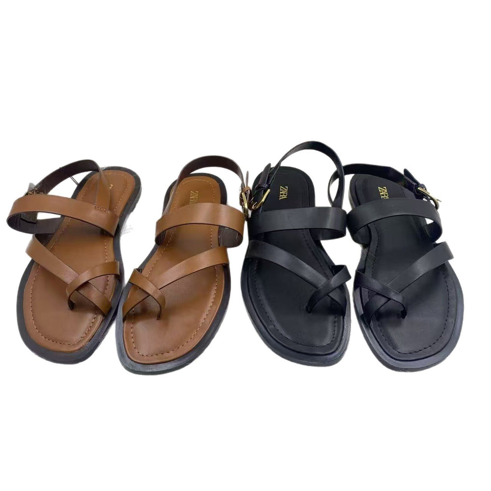 Za2025 winter new women's flat sandals - thong, flip-flop, roman style, outdoor wear, slip-on, everyday versatile sandals