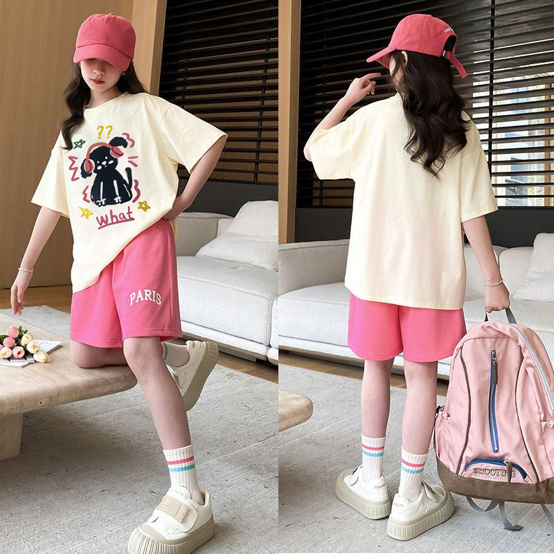 Summer  new girls' cartoon casual short-sleeve student t-shirt, loose-fit girl's outfit, hong kong style top