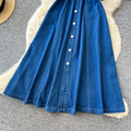 Korean style premium turn-down collar sleeveless single-breasted denim dress - women's summer slimming, figure-flattering, elegant maxi dress