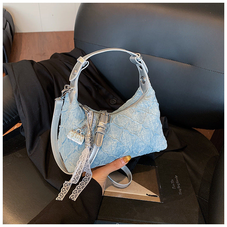 Cross-border denim bag women's summer 2025 new fashion niche messenger bag Korean version of high-end foreign style dumpling bag