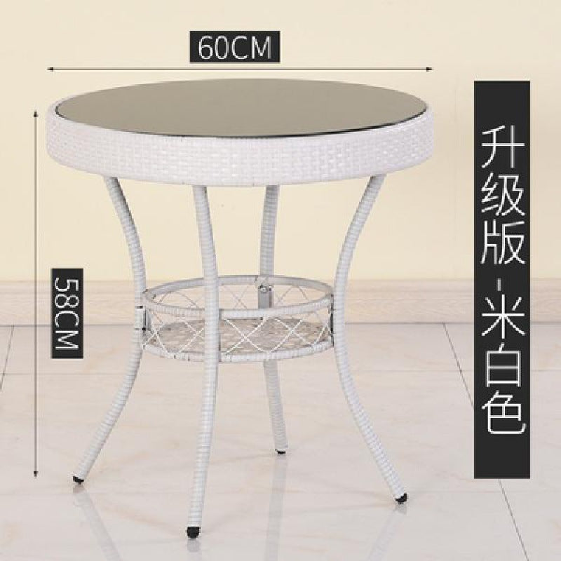 Simple balcony small tea table for home small apartment tea table living room rattan small coffee table table and chair combination glass round