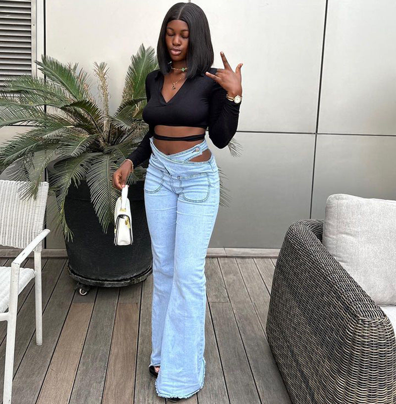 European and american style women's jeans -  foreign trade women's spring new fashion sexy high-waisted stretch casual pants
