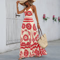 European and american cross-border foreign trade short-sleeved wholesale new printed suspender long skirt vacation style backless