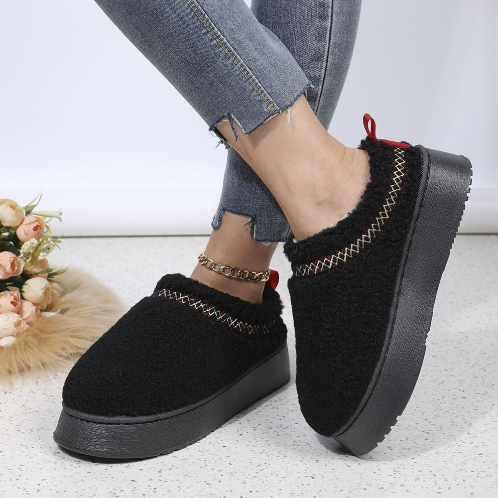 Thick soleoutwearwinter baotou half slippers new arrival ethnic style lace furry half-top export snow cotton slippers