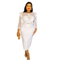 African plus size women's olwork clothing hip skirt fashionexport lace tassel patchwork round neck dress