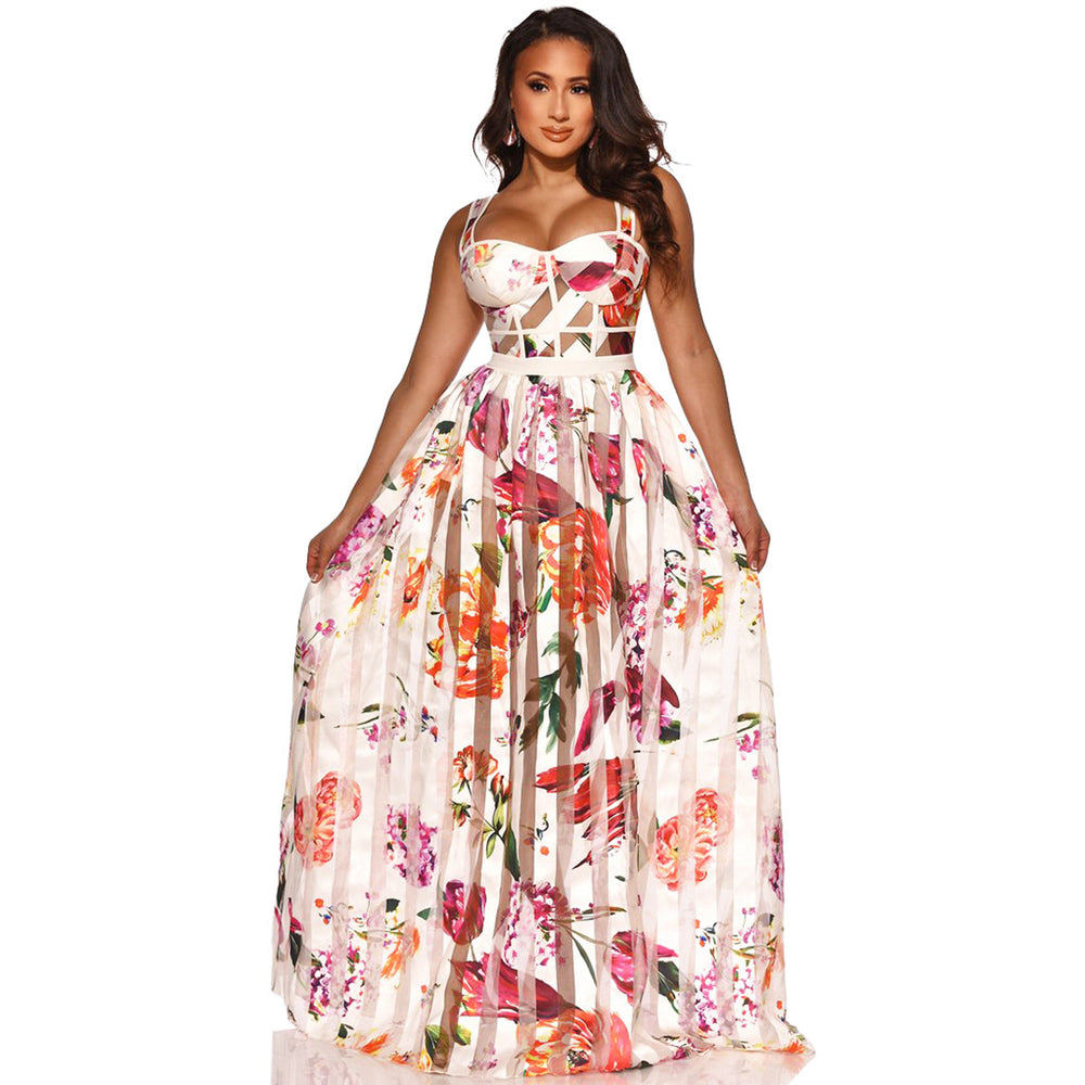 Summer new european and american style bandeau camisole print sheer maxi dress -  &  women's clothing